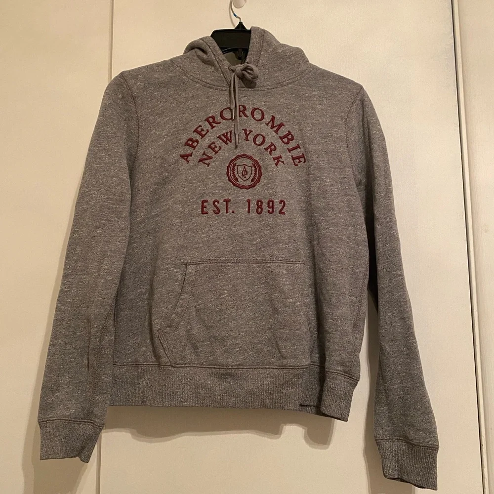 Abercrombie & Fitch Gray Hoodie with Red Logo on Front Shirt, Long Sleeve Size M - Picture 1 of 7